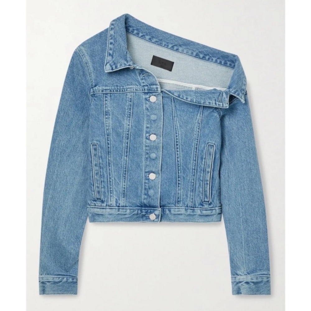 (135) NEW RtA Rebecca One Shoulder Denim Jacket Natural Blue XS - Picture 5 of 17